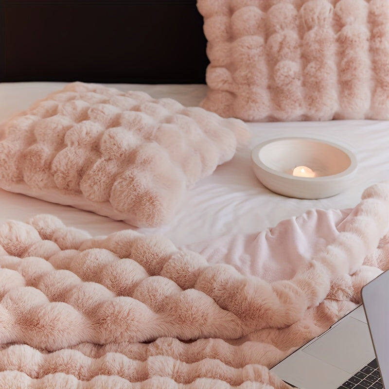 Manta de felpa de color sólido para sofá cama, sofá, camping, cobertura para siesta de cuatro estaciones