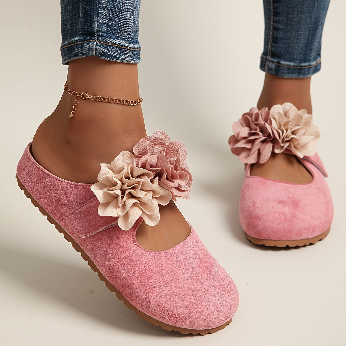Женские туфли-слипы на платформе с амортизирующей подошвой из EVA и цветочным декором