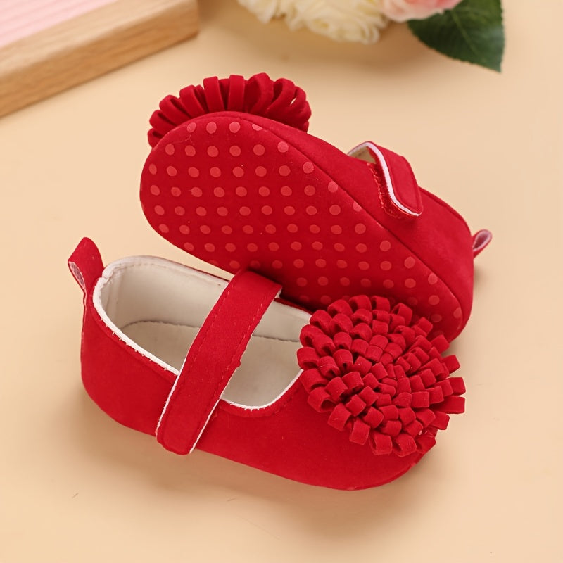 Girls Baby Shoes for First Steps Spring and Autumn Fabric Soft Sole with Flower Decorations