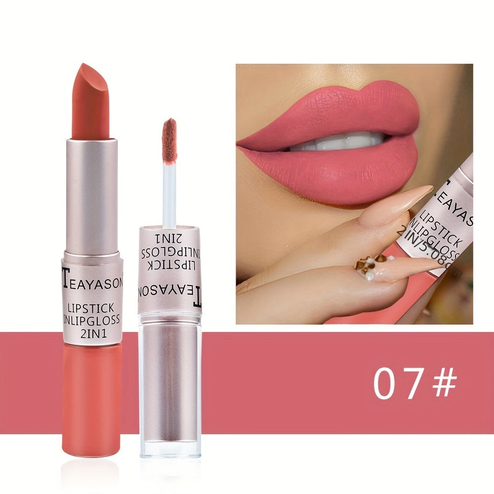 Women’s Dual-Ended Matte Lipstick and Lip Gloss Set Red Nude