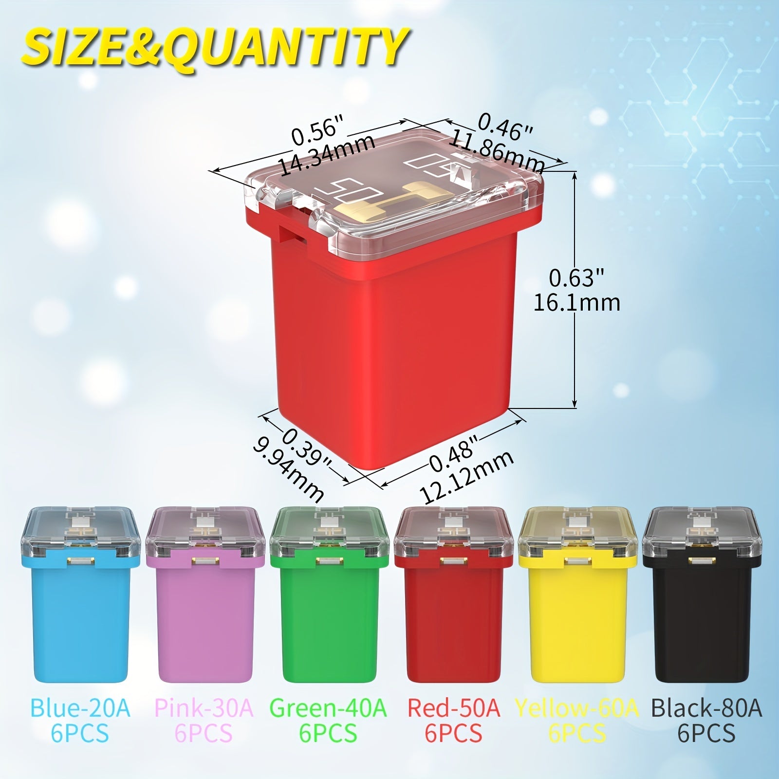 36PCS Car Micro Cartridge Fuse Set Low Profile Square Connected Box Shaped 20A 80A