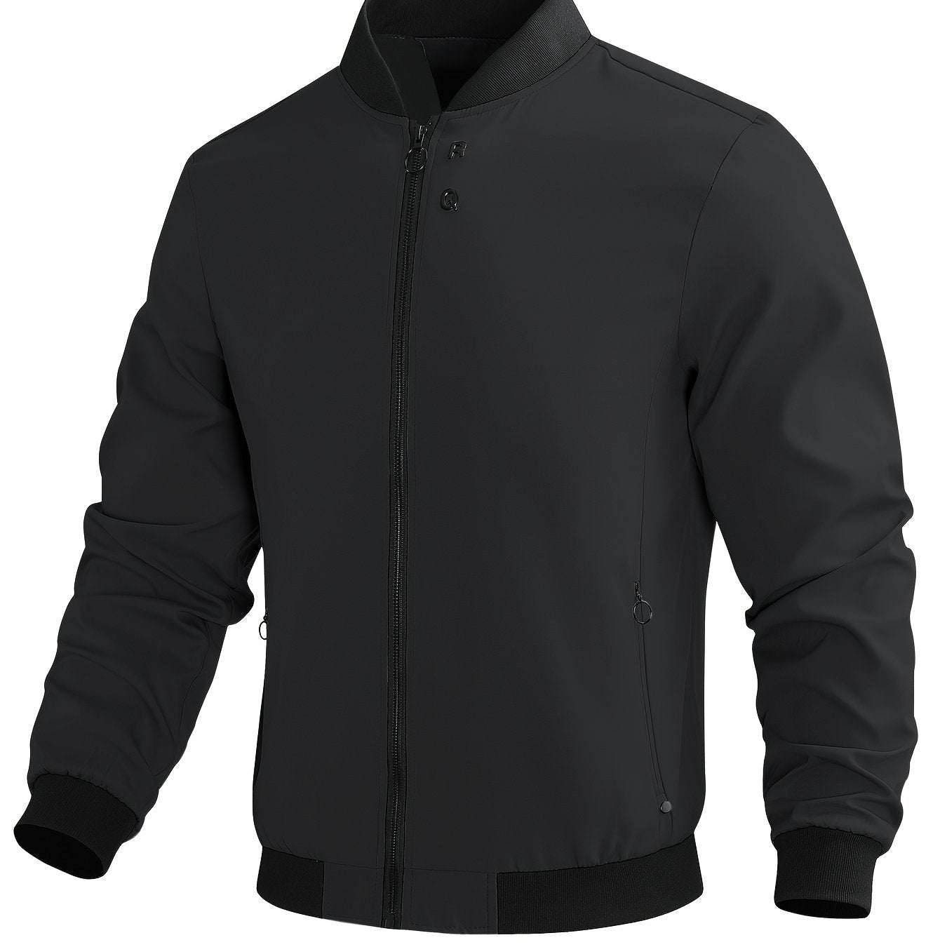 Plus Size Men's Windproof Jacket Casual Solid Zip Closure Fall Winter Polyester