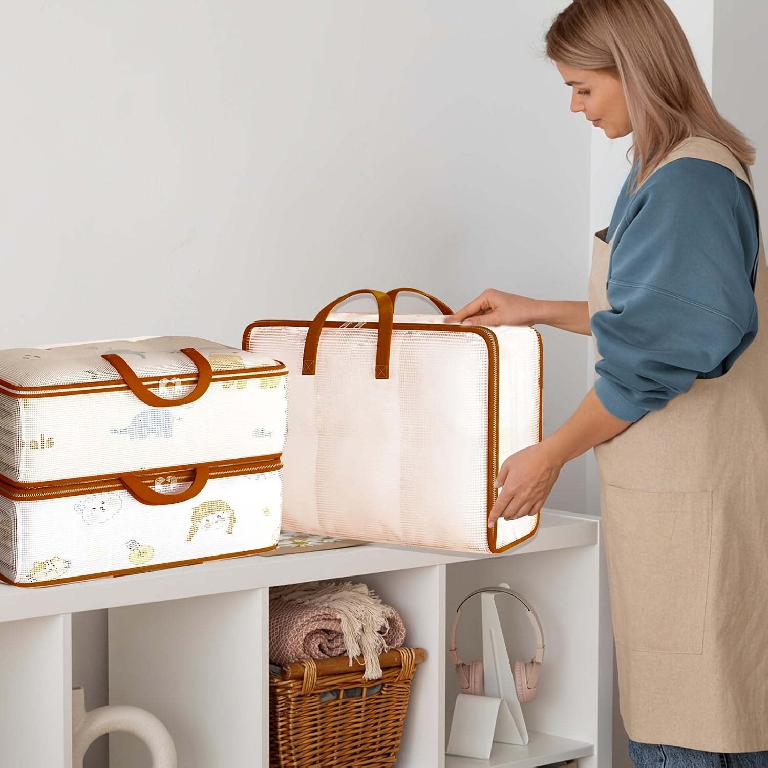 Yumshoq plastik saqlash sumkasi, yostiq va to'shaklar uchun, suv o'tkazmaydigan zipli ost-to'shak tashkilotchisi