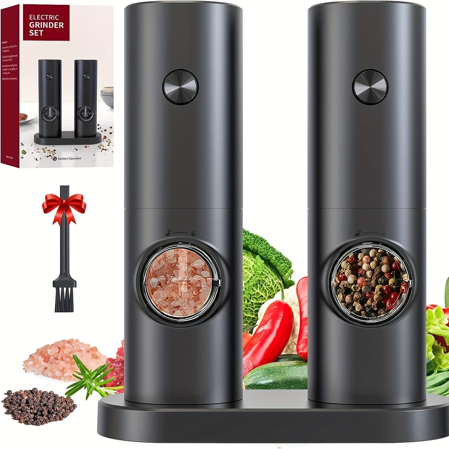 Electric Salt And Pepper Grinder Set With LED Light Adjustable Coarseness