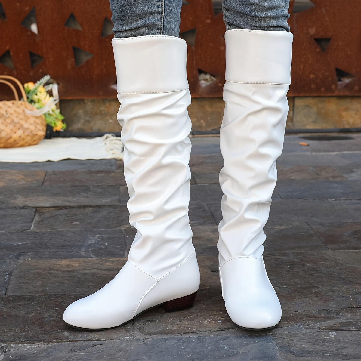 Women's Solid Color Chunky Heel High Knee Winter Boots