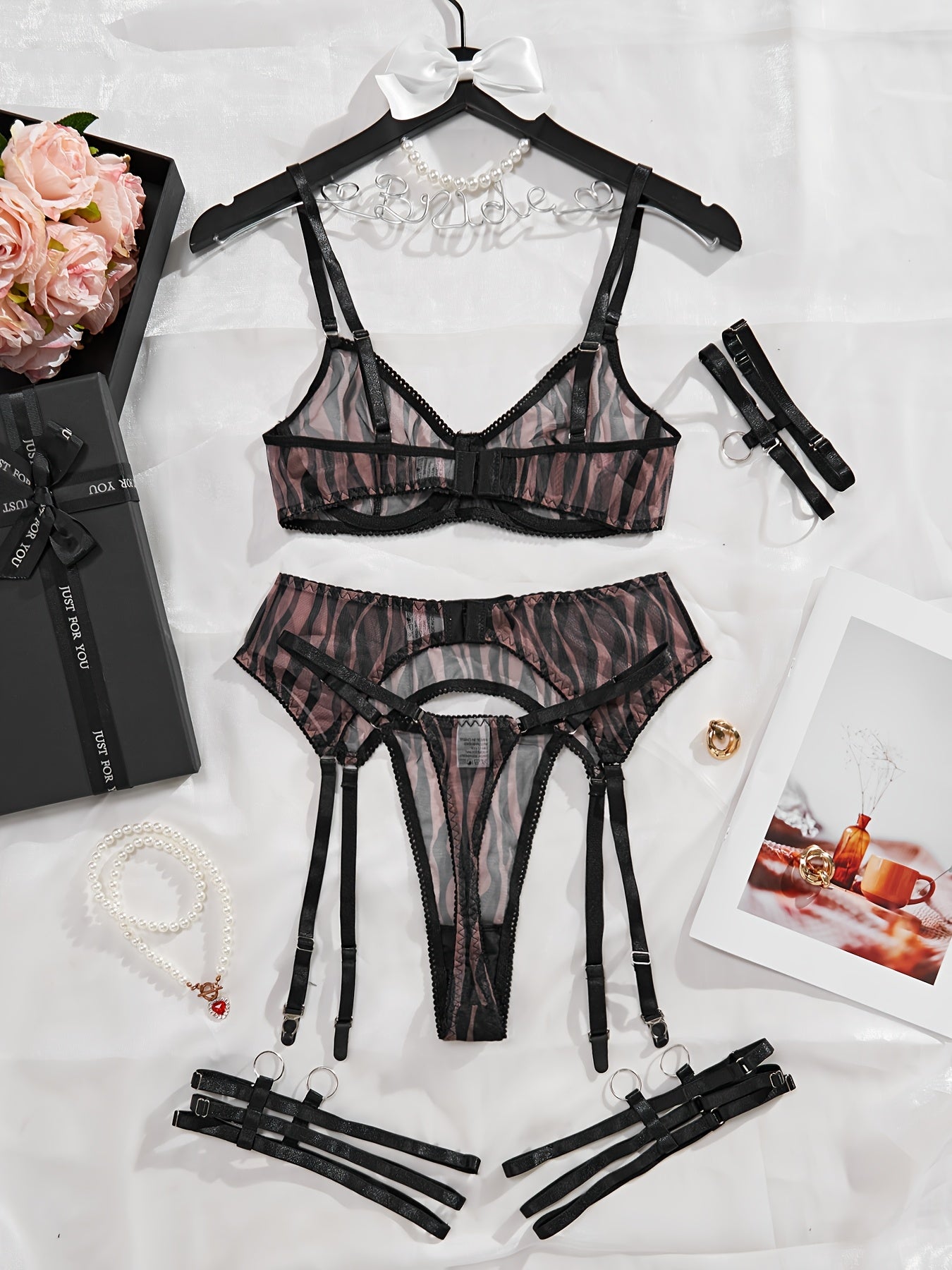 Women's Zebra Stripe Lingerie Set Sexy Cross-Border 2024 European American