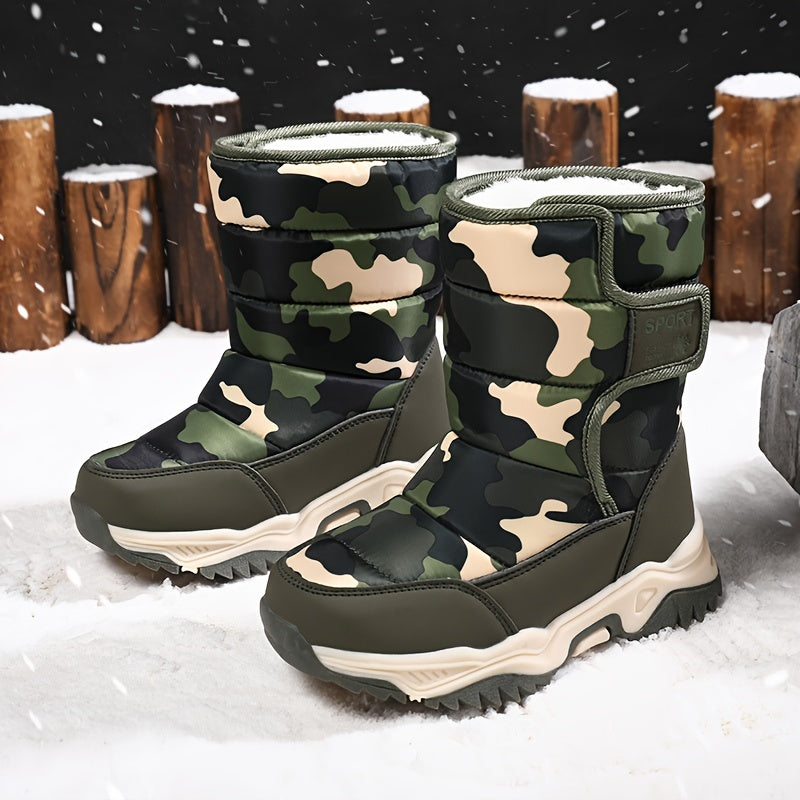 Kids Winter Boots Waterproof Non-Slip High Top Camo Pattern for Boys and Girls