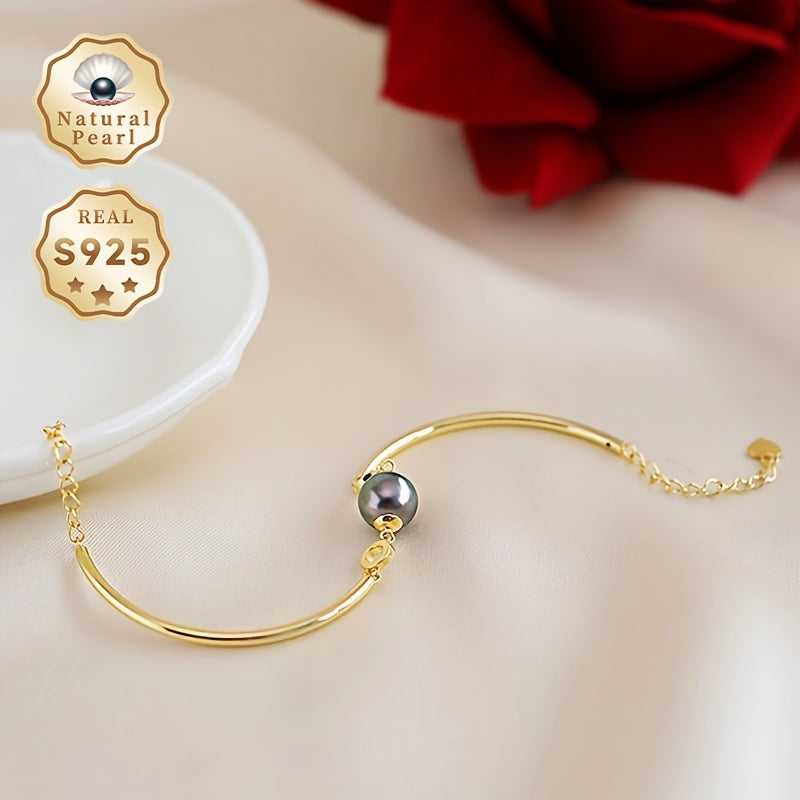 Ayollar uchun dengiz marvaridi bilan Sterling kumush taqilgan bilaguzuk, iyun tug‘ilganlar uchun Polynesian uslubida