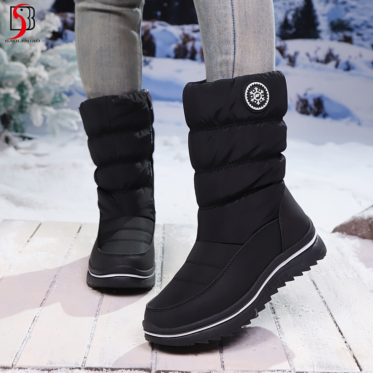 Women's Snow Boots Cold Weather Waterproof Mid-Calf Anti-Slip