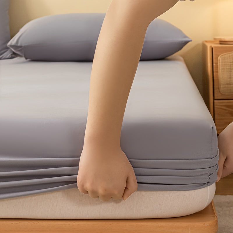 Light Grey Brushed Fitted Sheet Deep Pocket Bed Sheet for Bedroom Guest Room Dorm