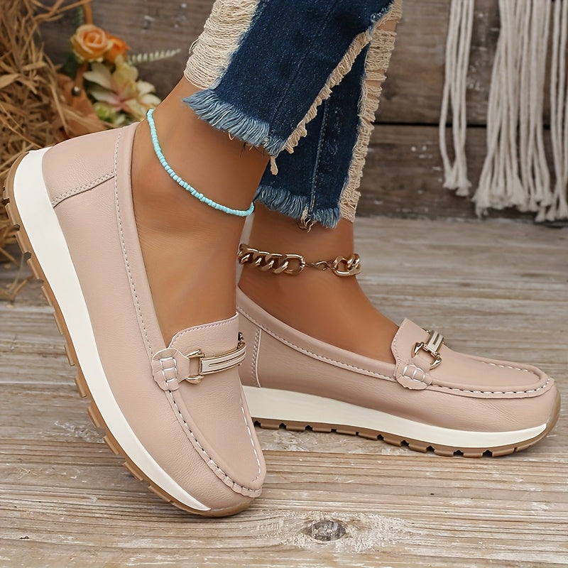 Women's Slip-On Loafers Non-Slip Casual Shoes Round Toe Flats in Navy Black Beige Pink
