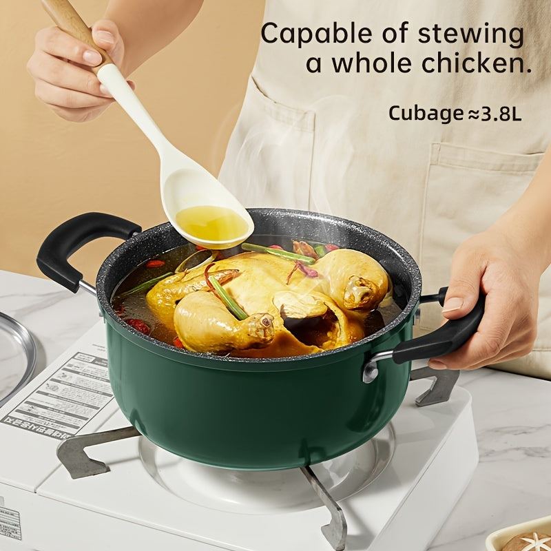 22cm Non-Stick Stew Pot with Glass Lid Induction Gas Stove Compatible Dual Handles