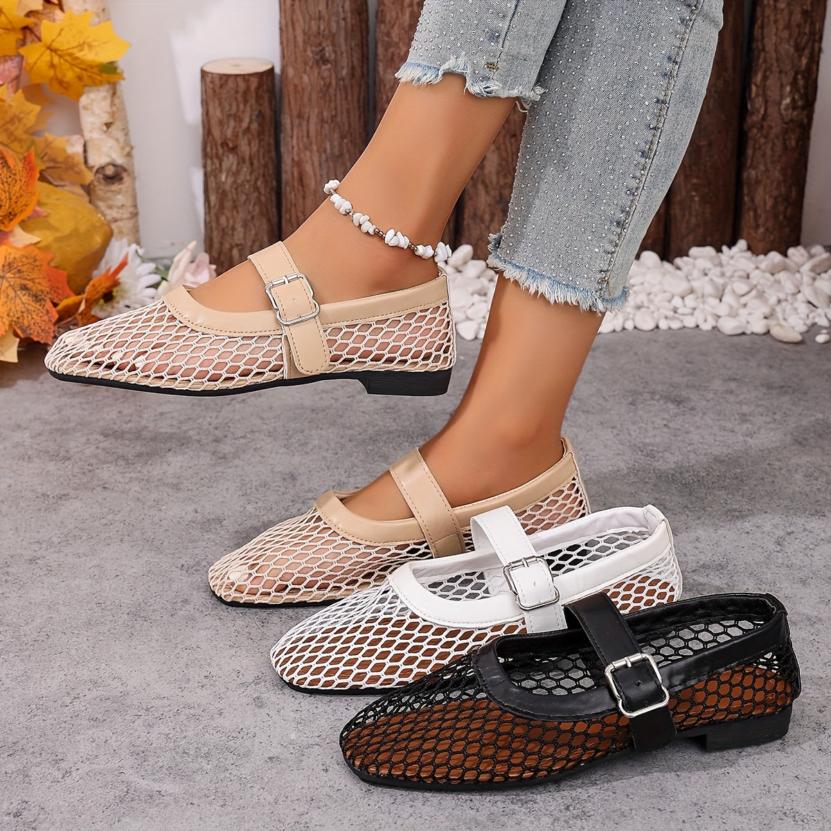 Women's Geometric Mesh Sandals Breathable Fabric Ankle Strap Casual Formal