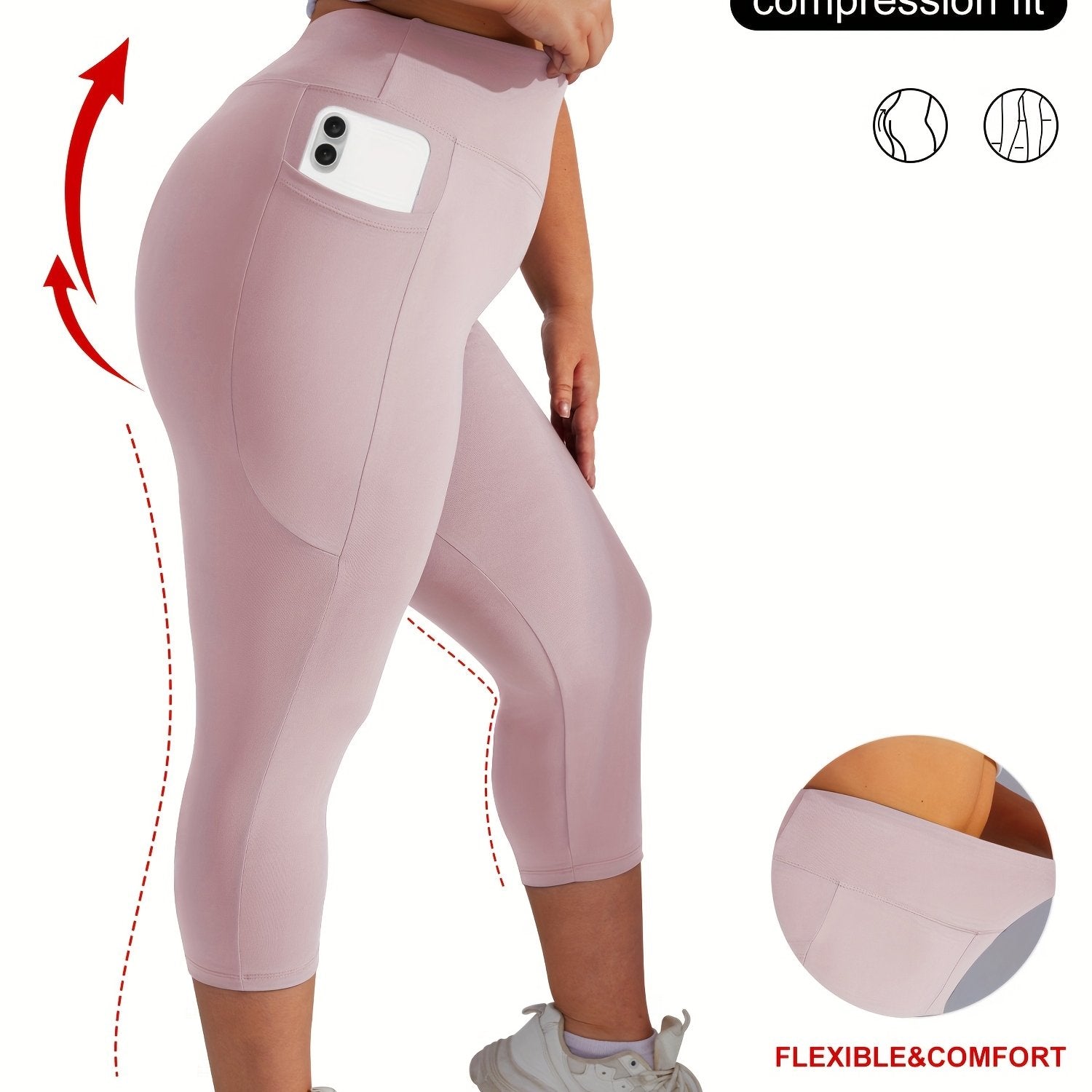 Женские леггинсы для йоги большого размера с высокой талией, карманами и контролем живота