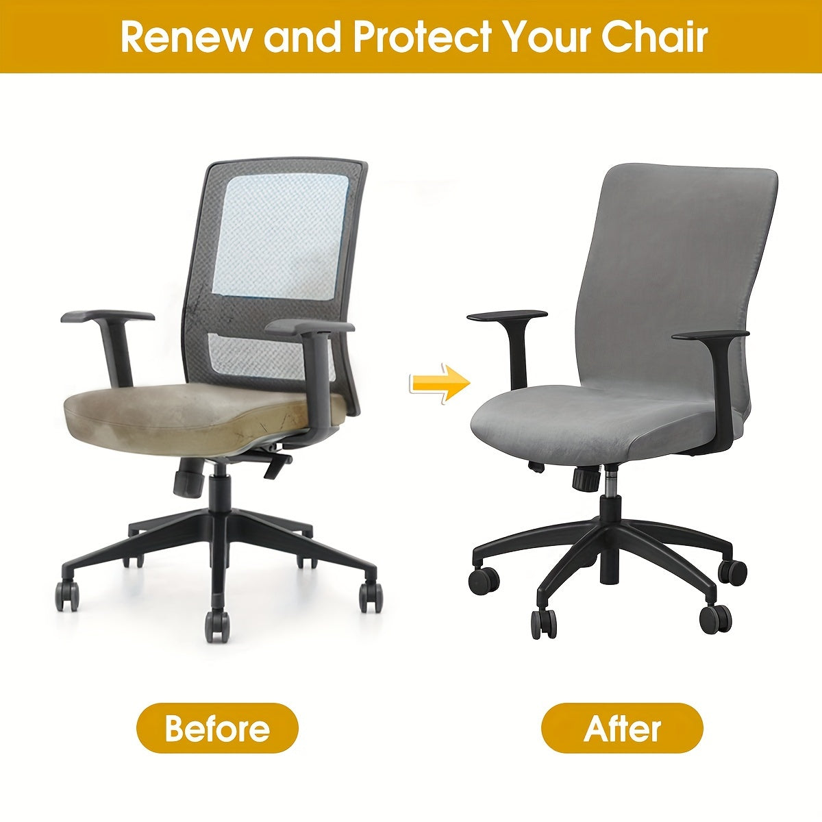 Silver Fox Velvet Office Chair Slipcover Elastic Band Stretch Protector Machine Washable