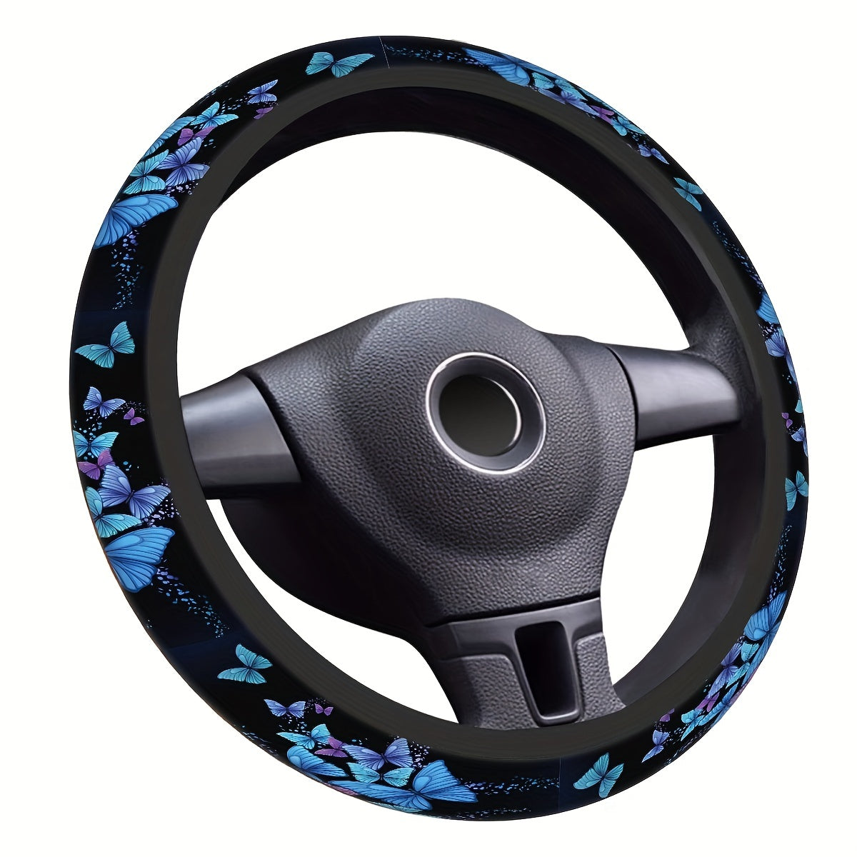Черная бабочка с принтом, покрытие на руль из полиэстера для автомобилей