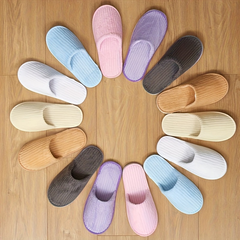 10 Pairs Unisex Striped Spa Slippers Soft Warm Non-Slip Hotel Travel