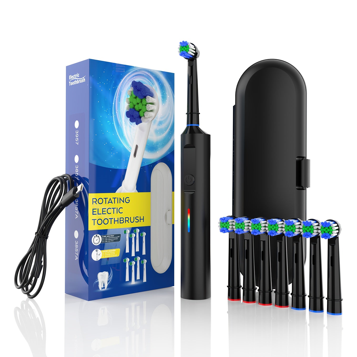 Electric Toothbrush for Adults with 3D Rotating Head 4 Soft Brush Heads Waterproof Rechargeable