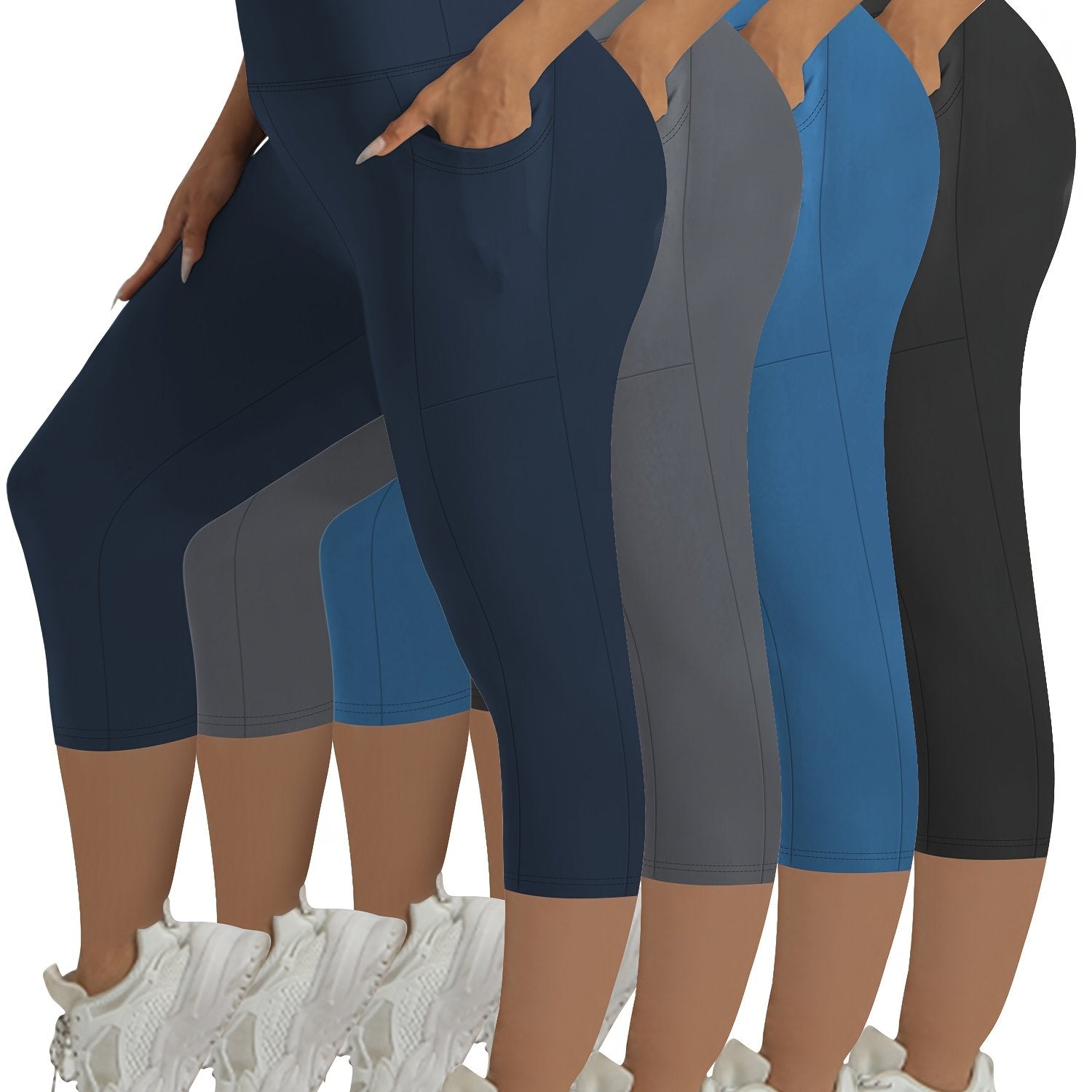 Plus Size High Elasticity Waist Lift Fitness Leggings 4-Pack for Running