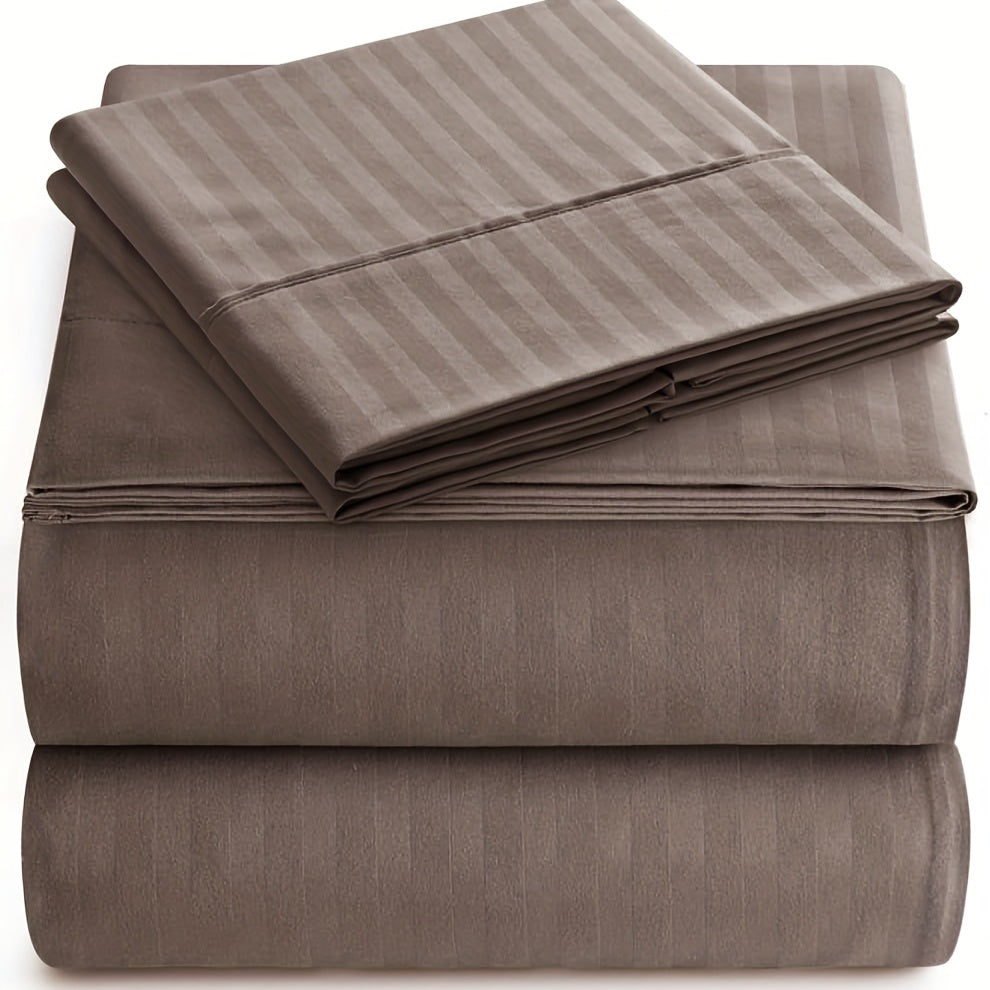 Luxury Striped Sheet Set 4 Pieces 1800 Thread Count Microfiber Deep Pockets Breathable