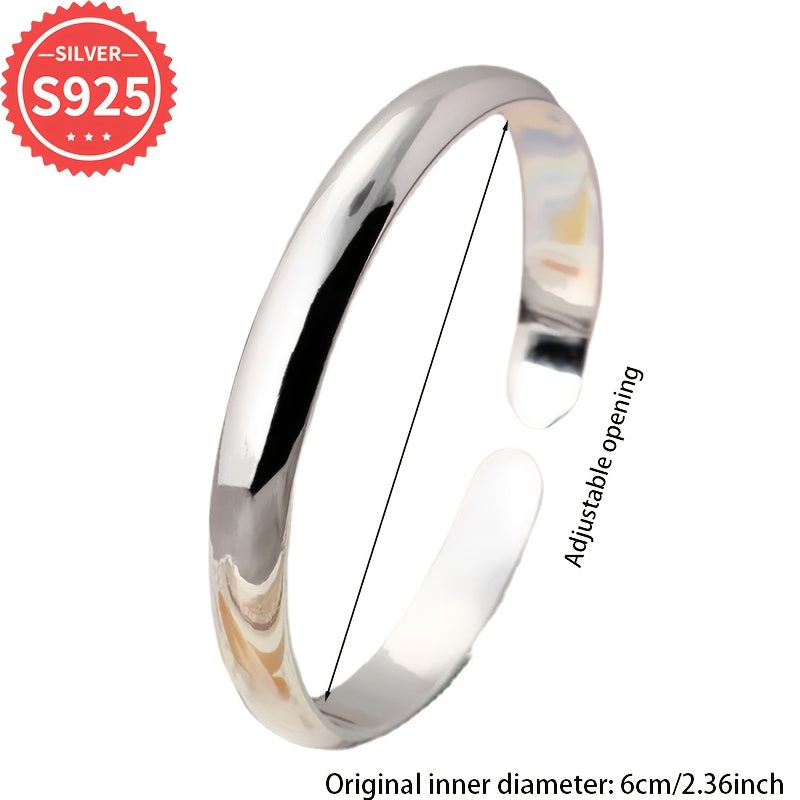 Sterling Silver Cuff Bracelet, Nafis va Oddiy Dizayn, Gipoallergen va Porloq Bangle, Moda uchun, Anti-Oksidatsiya Qadoqlash, 5.7g yengil, Kundalik kiyish va sovg'a berish uchun mukammal, Rojdestvo mavsumi uchun ko'p maqsadli zargarlik