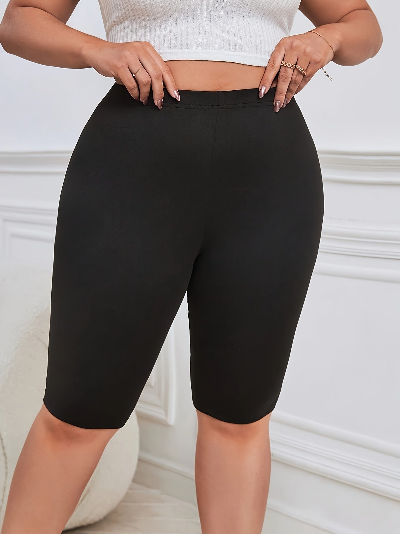 Plus Size High-Waisted Stretch Leggings for Women Dark Solid Color All-Season