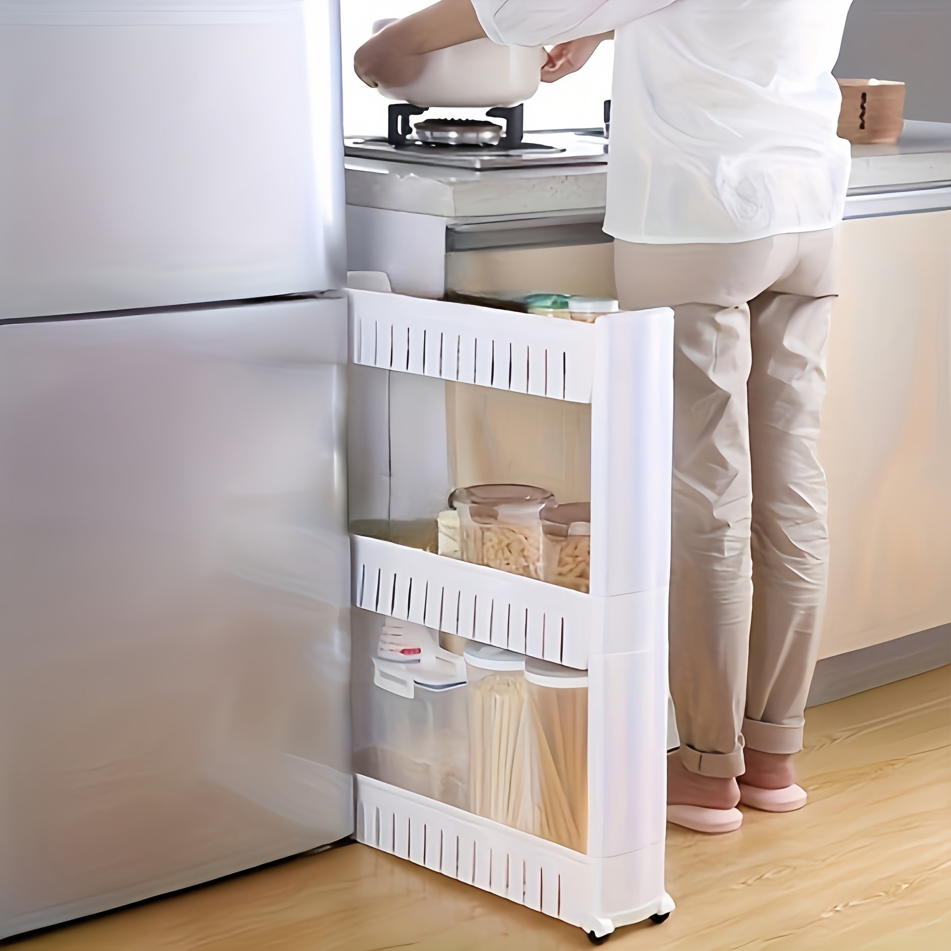 3-Layer Super Narrow Refrigerator Edge Gap Organizer Cabinet for Kitchen Bathroom Storage