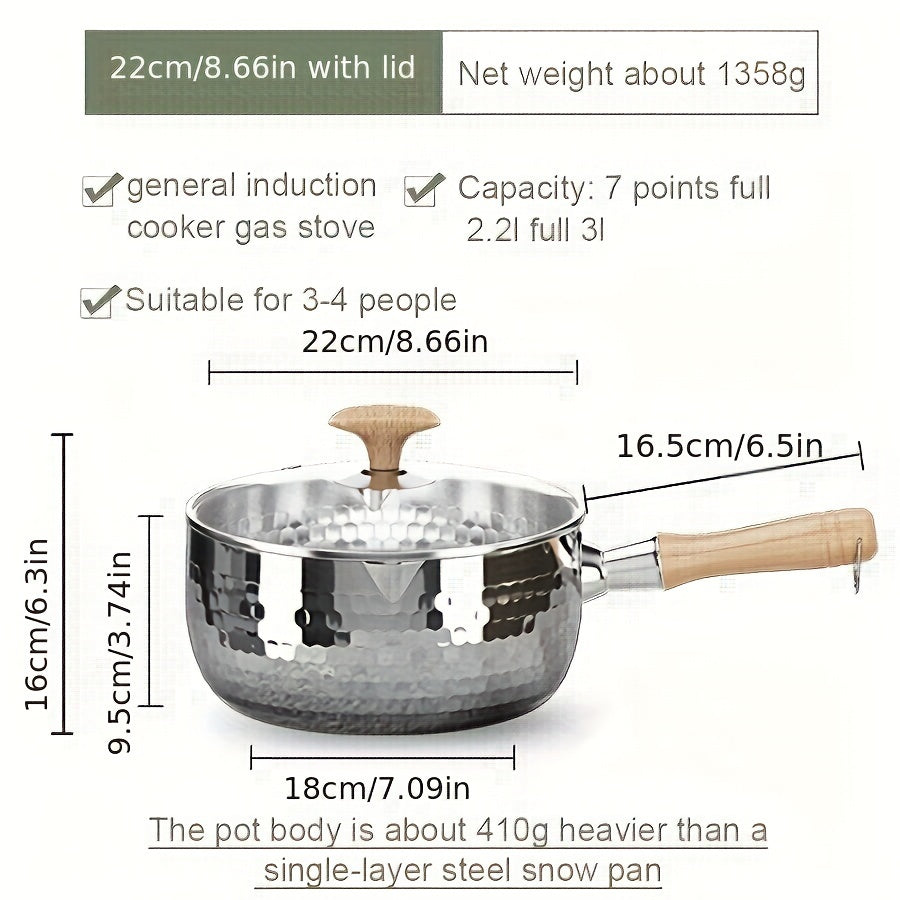 Small Stainless Steel Soup Pot 304 Brushed Finish Induction Compatible Wooden Handle