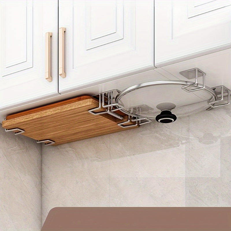 Zanglamas po'latdan yasalgan oshxona tashkilotchisi - Qozon qopqog'i va kesish taxtalari uchun devorga o'rnatiladigan tokcha, burgusiz o'rnatish, shkaf eshigi uchun ko'p darajali saqlash. Oshxona saqlash va tashkil etish uchun mukammal.