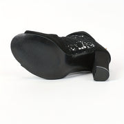 Women's Black Floral Mesh Peep-Toe Ankle Boots with Chunky Heel