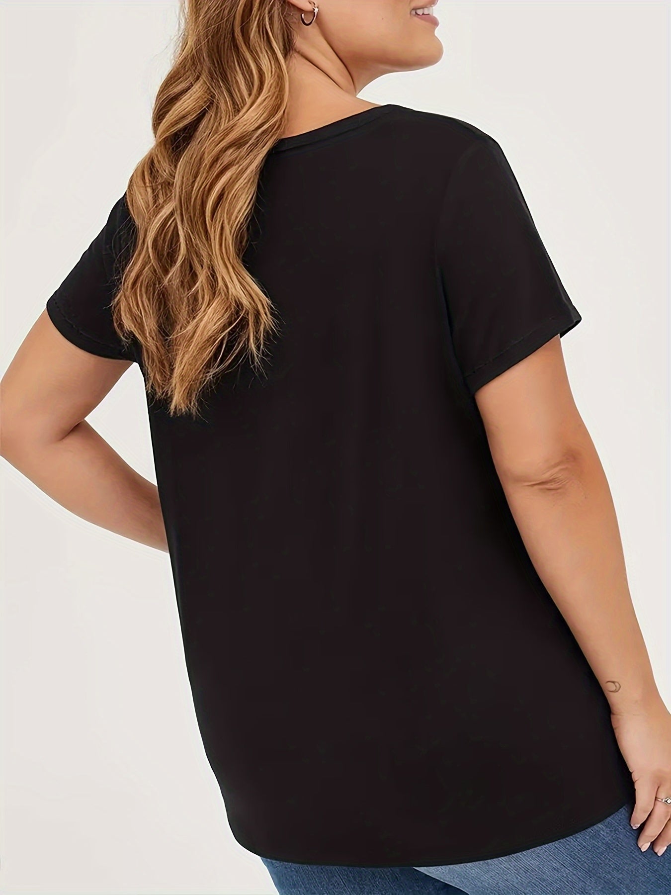 Plus Size Women's Oversized Cotton T-Shirt with Graphic Print Black Pink Blue