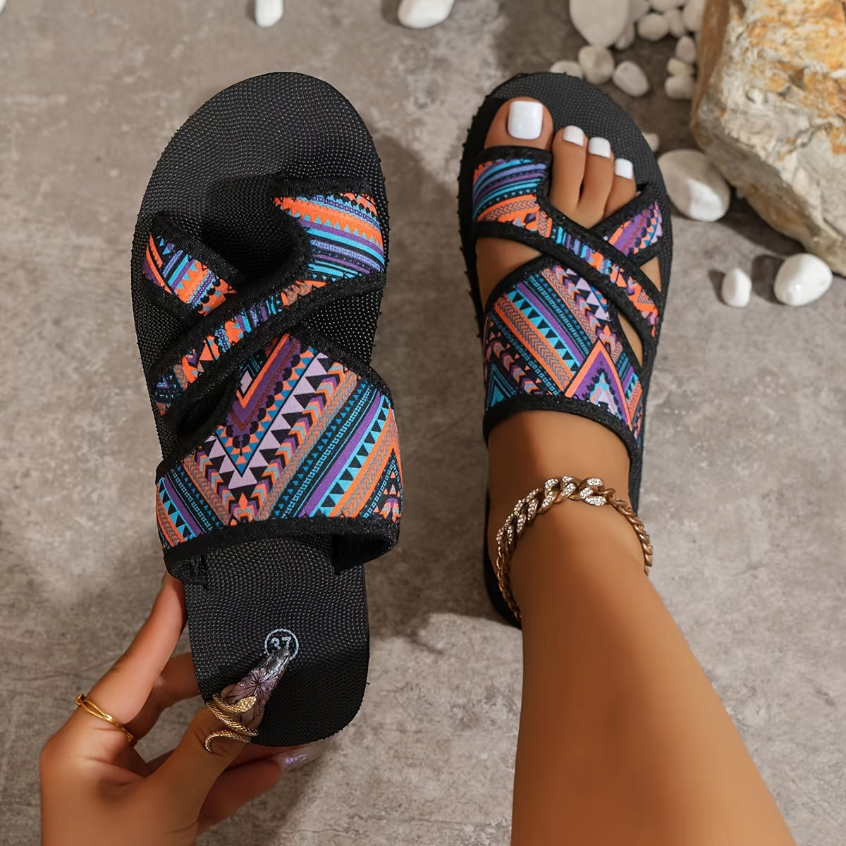 Women's Mesh Slip-On Sandals with Non-Slip Rubber Sole and Flat Heel