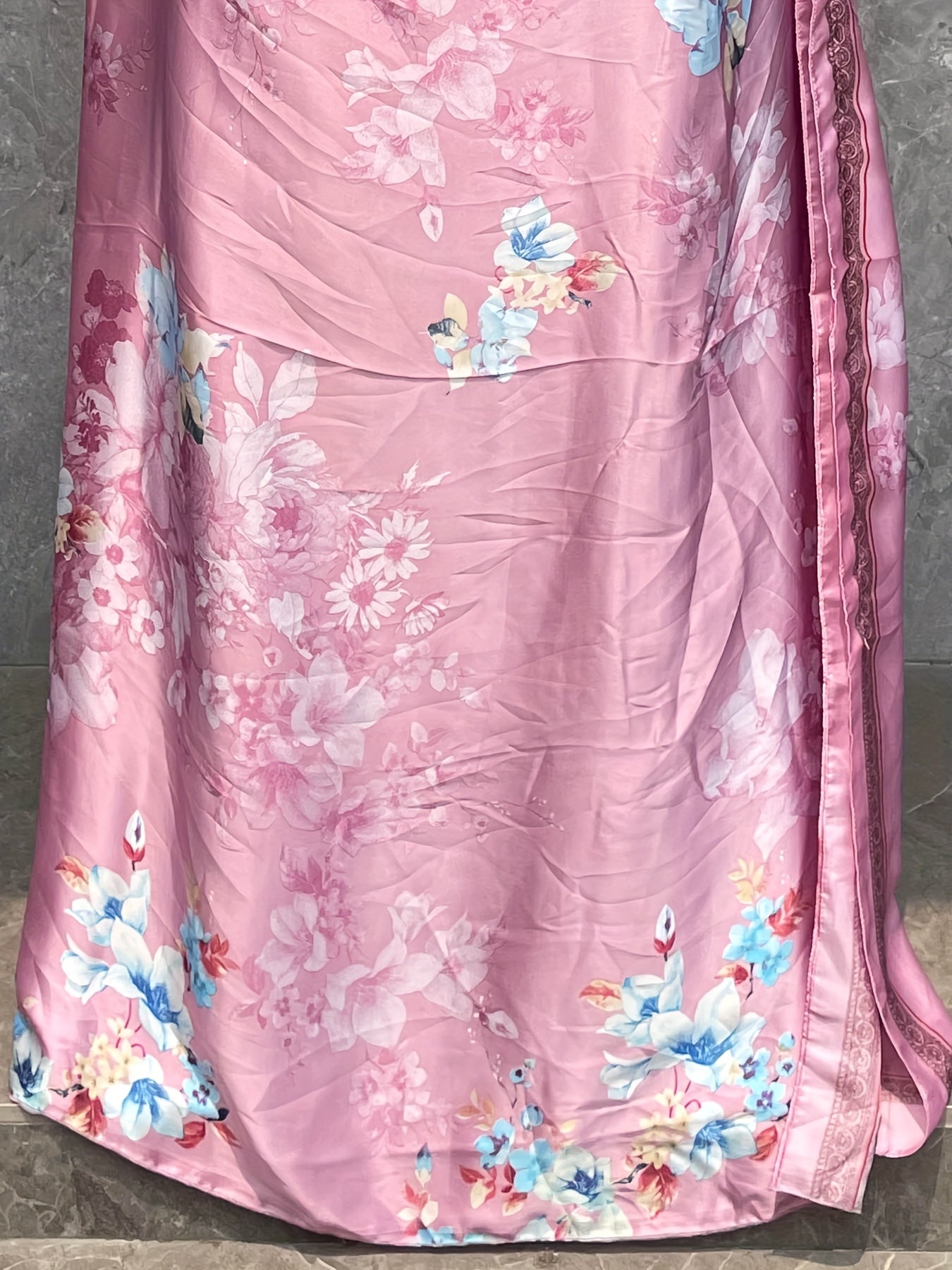 Plus Size Polyester Turkish Kafatan Robe with Scarf Pink Floral Geometric
