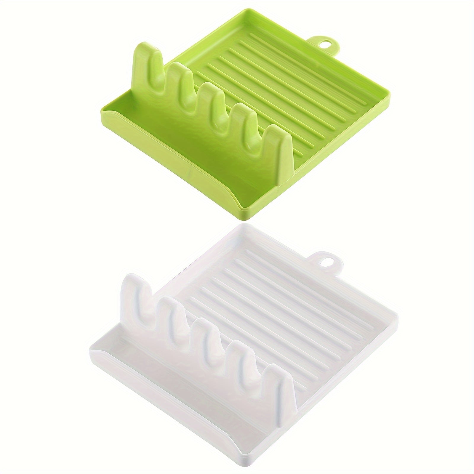 Kitchen Organizer Set 2 Pieces Spoon Utensil Holder with Lid Rack Drip Pad White Green