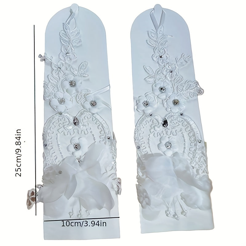 Guantes de encaje para novia con diseño floral calado para vestido de boda y noche
