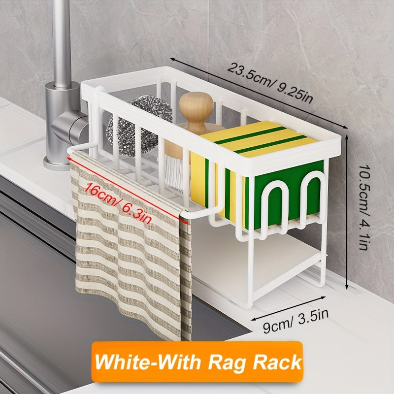 Black And White Kitchen Sink Organizer With Towel Rack And Accessories