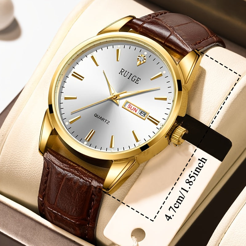 Reloj de pulsera de cuarzo para hombre con correa de cuero para uso casual y de negocios