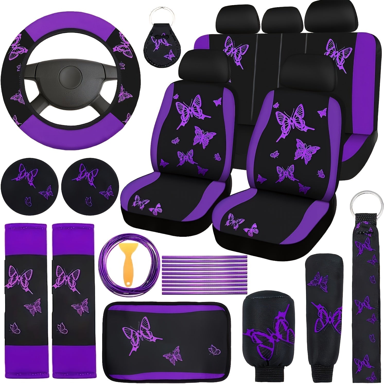 43pcs Pink Butterfly Car Seat Cover Set for SUV Sedan Universal Fit