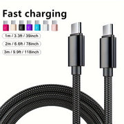 Fast Charging USB-C to Type-C Nylon Cable for Samsung MacBook iPad Xiaomi 60W