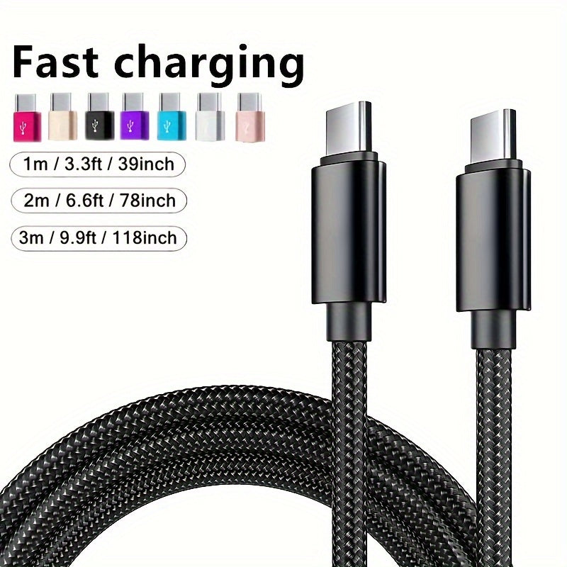 Fast Charging USB-C to Type-C Nylon Cable for Samsung MacBook iPad Xiaomi 60W