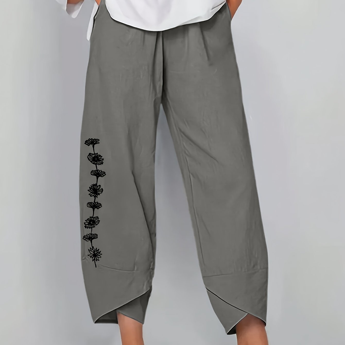 Брюки мешковатого кроя с принтом одуванчика большого размера, полиэстер, цветочные, повседневные, гарем для весны и осени