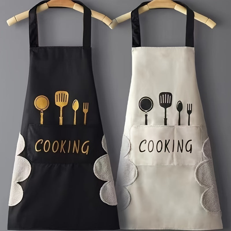 Uzoq muddatli suv o'tkazmaydigan polyester apron, qulay cho'ntaklar bilan - yog'ga chidamli, oson tozalanadigan oshpazlik apron, erkaklar va ayollar uchun - oshxona va restoran sharoitida foydalanish uchun ideal