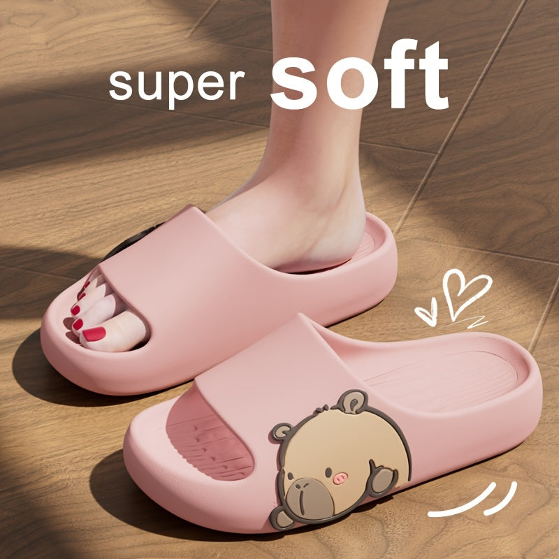 Women's EVA Slides Open-Toe Summer Sandals Black Yellow Beach & Indoor