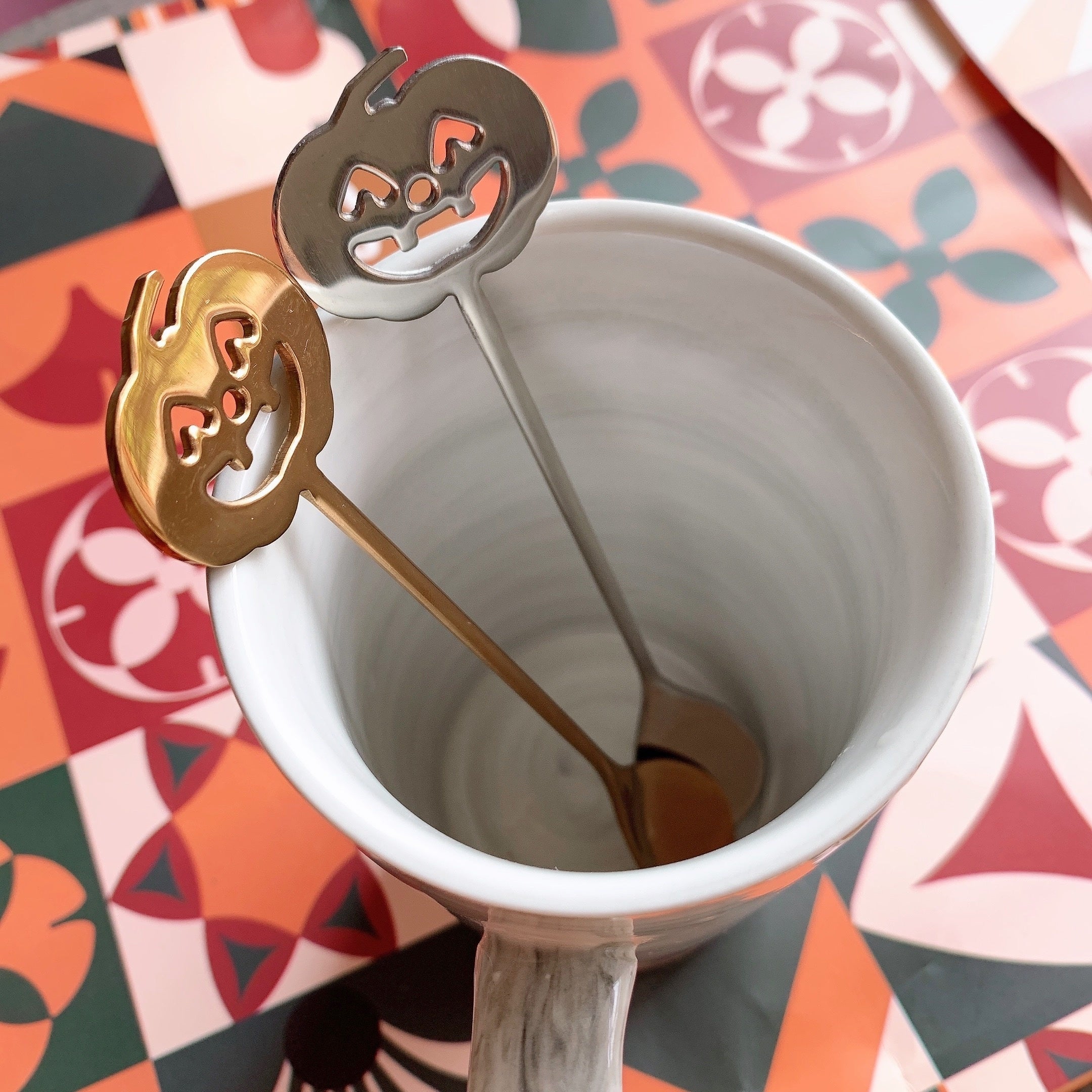 Set de cucharas de café y té en acero inoxidable para Halloween, diseño de calabaza, para vajilla de fiesta