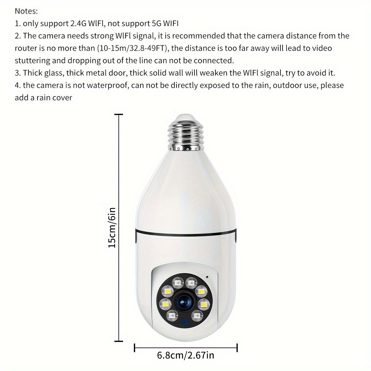 Wireless 1080P Light Bulb Camera Indoor Outdoor WiFi Pan Tilt AI Motion Audio