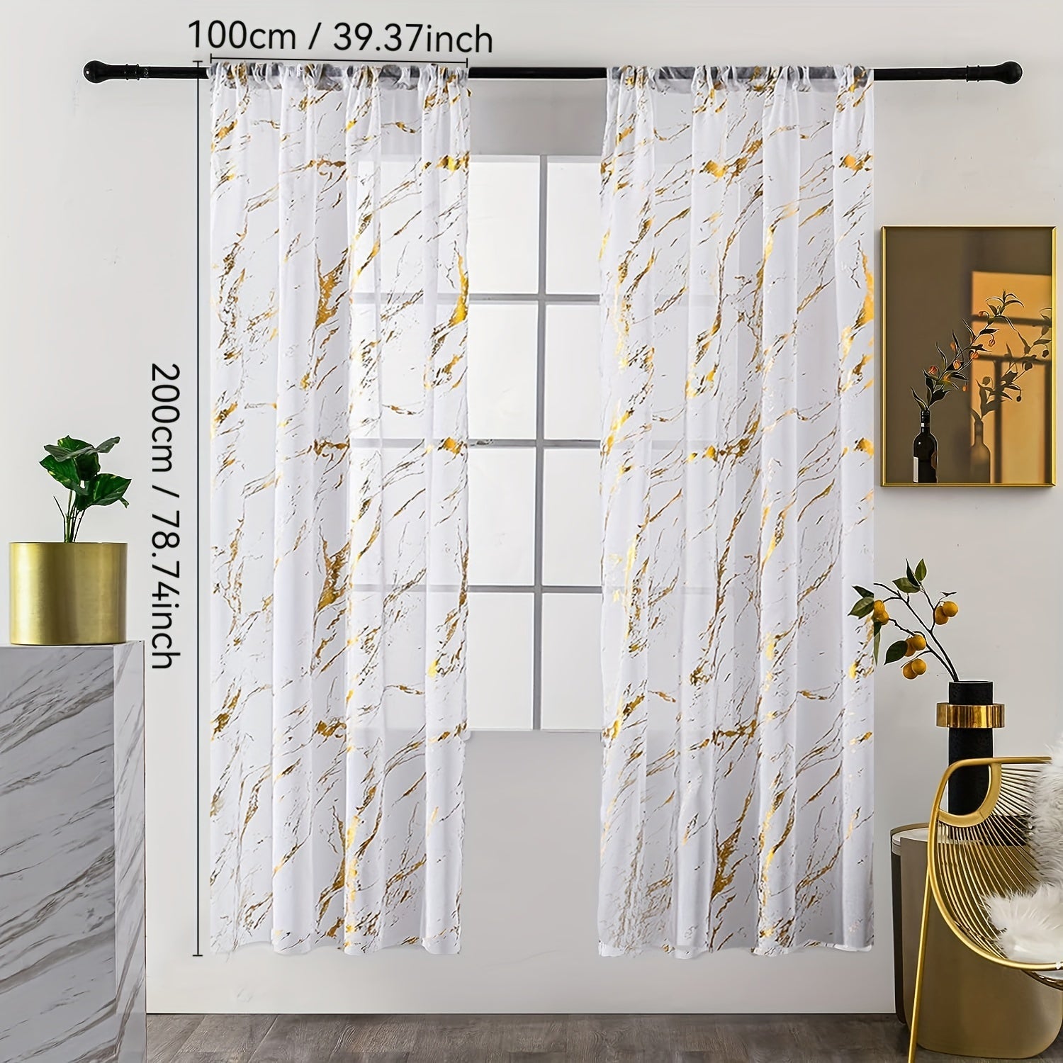 Sheer Curtains with Marble Pattern for Living Room Bedroom Office Windows