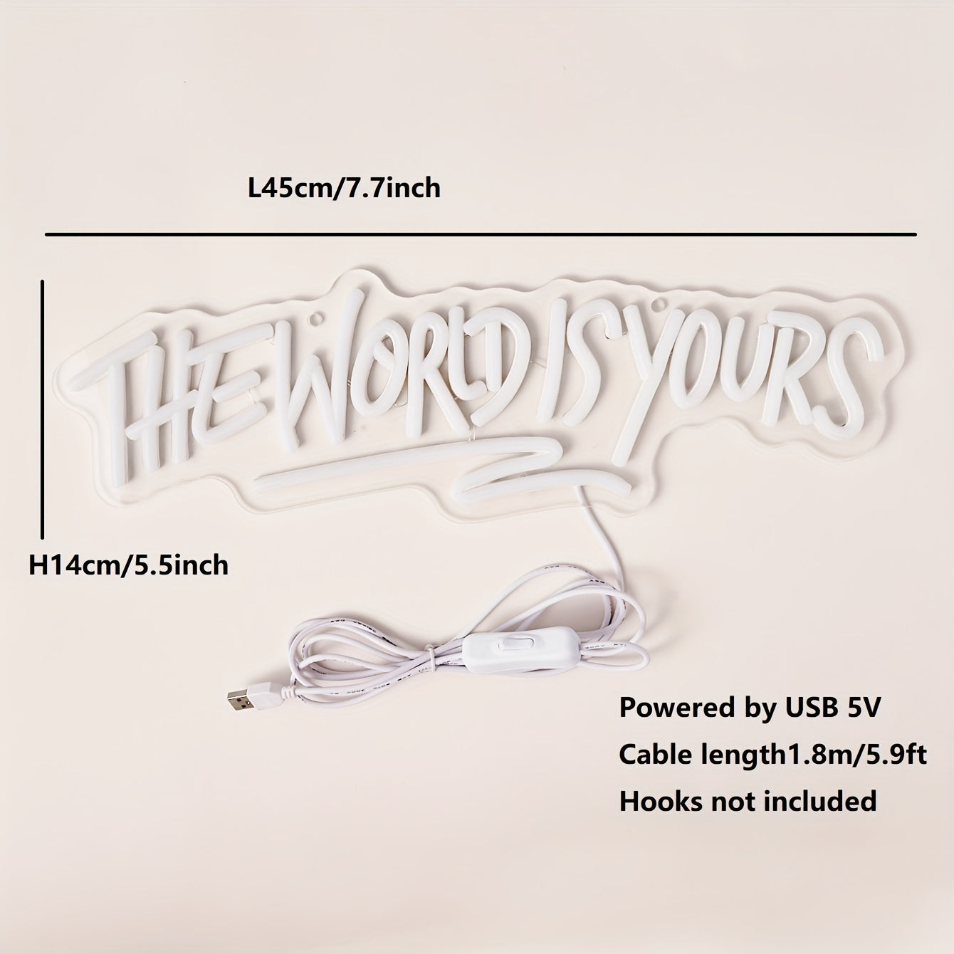 White LED Neon Sign with USB Power for Home and Game Room Decor