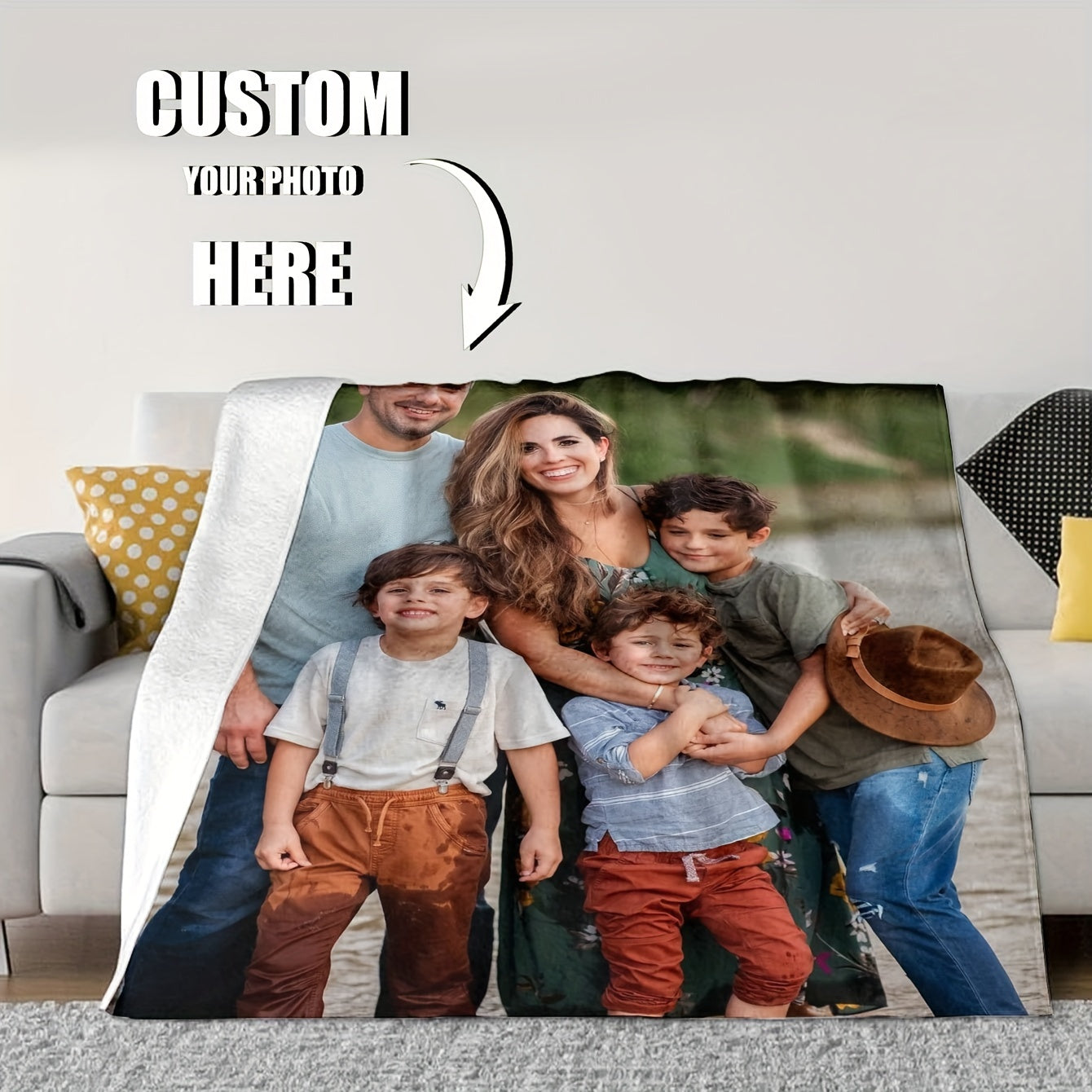 Personalized Photo Blanket Customizable Family Pet Couple Gift Sofa Throw