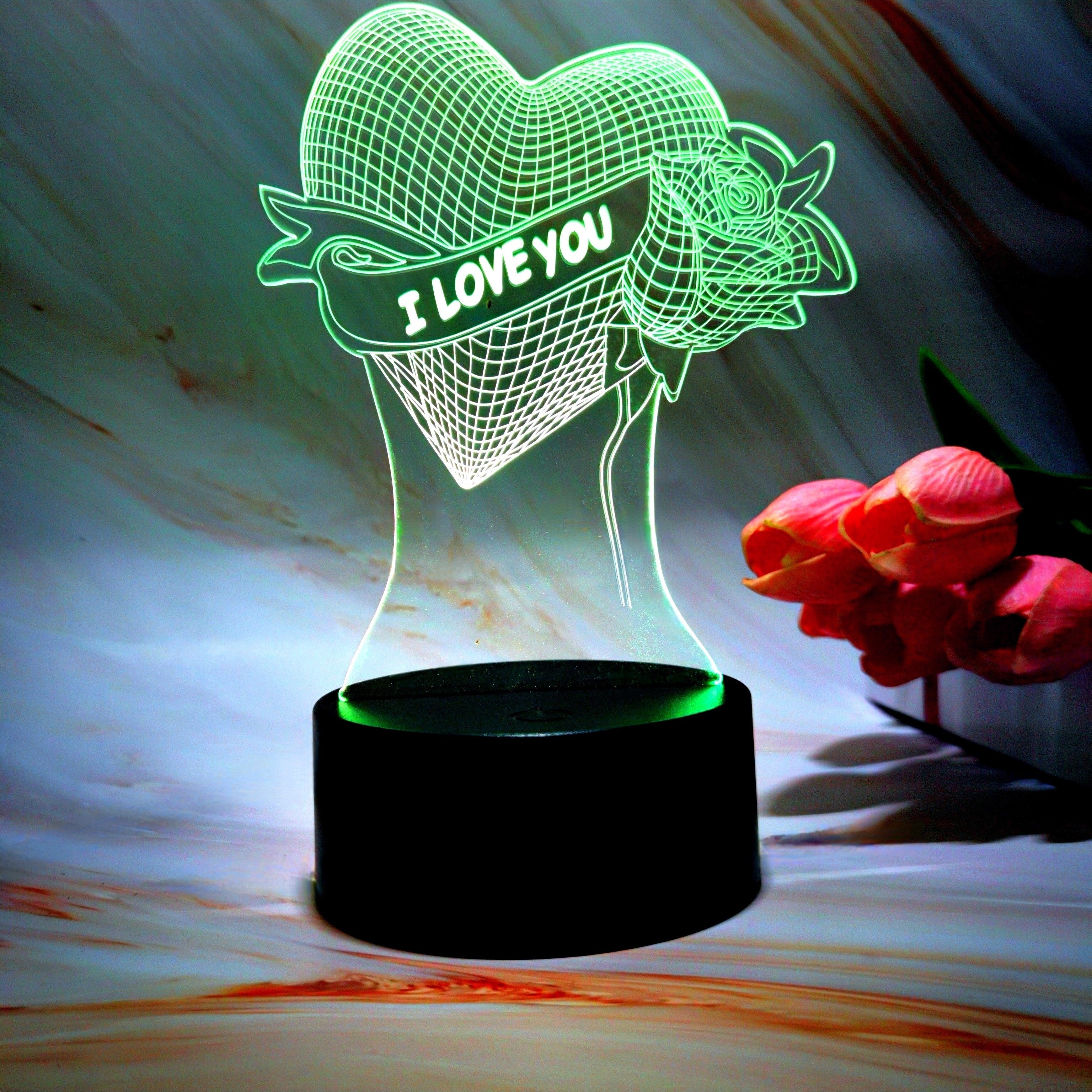 Lámpara de mesa LED 3D en forma de corazón con control táctil y remoto, 7 modos de color para ocasiones especiales