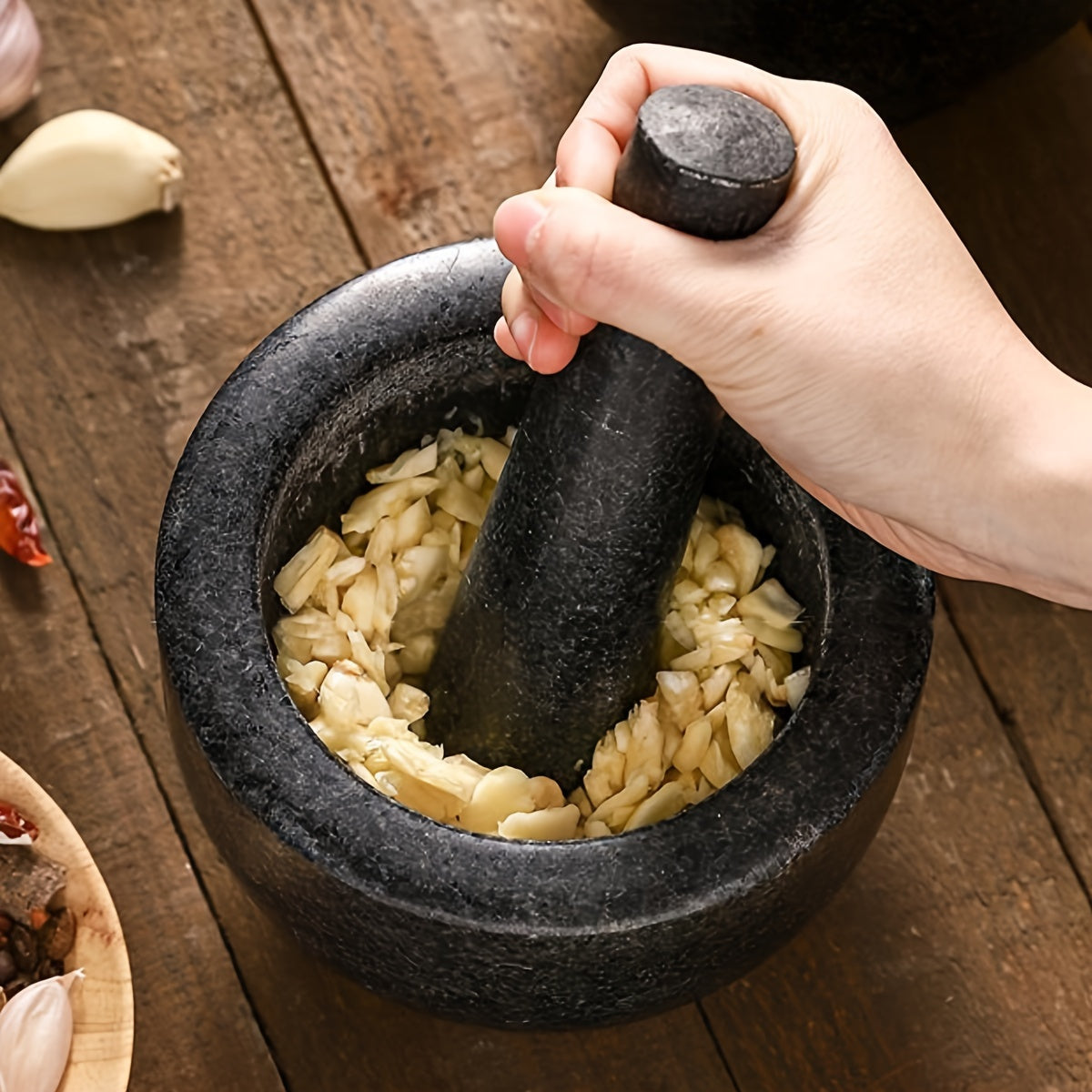 Natural Stone Molcajete for Grinding Garlic Spices and Herbs Kitchen Tool